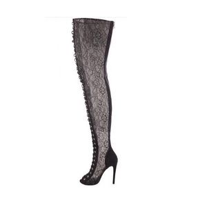 Black LACE DETAILED THIGH HIGH LACE UP BOOTS